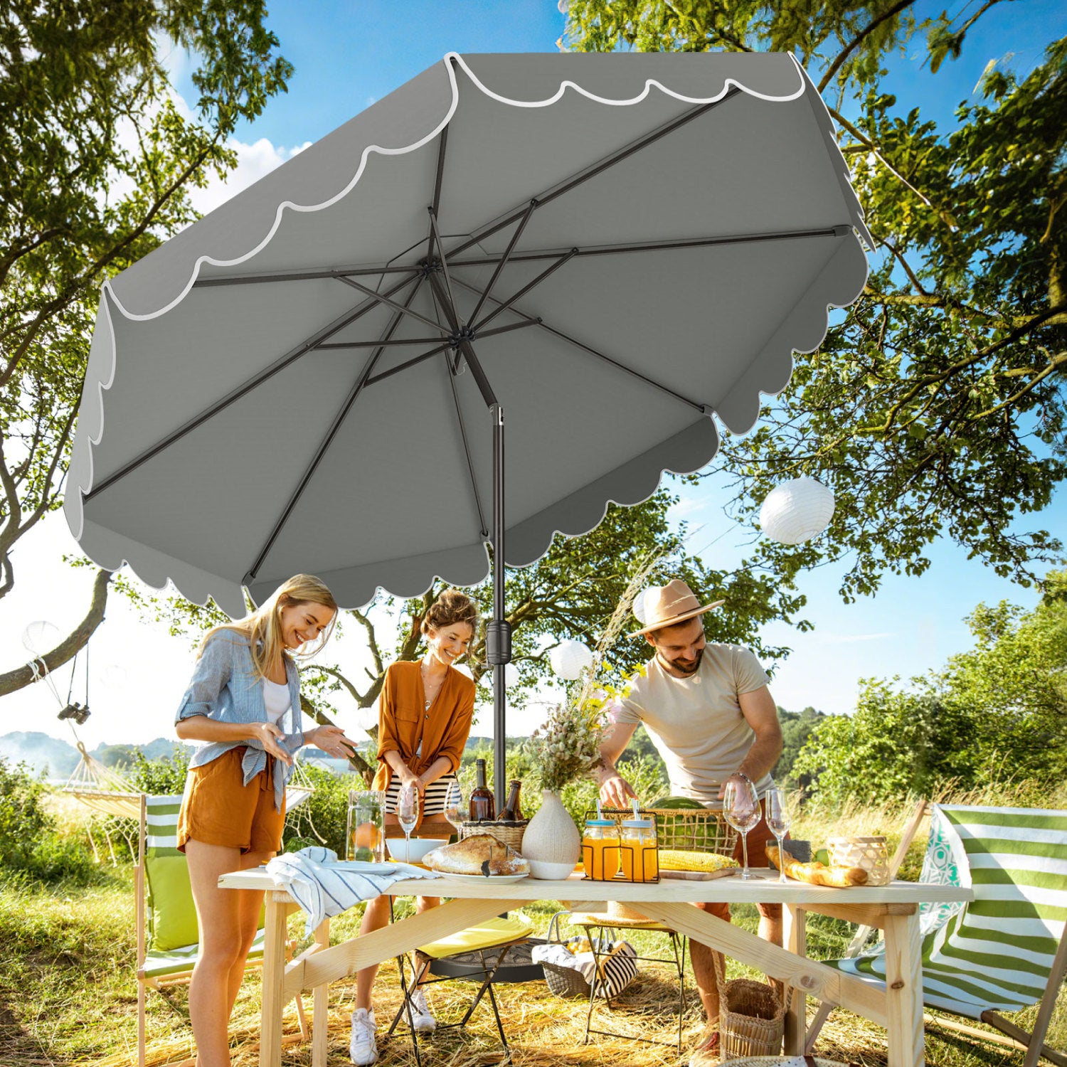 10 Feet Outdoor Patio Umbrella, Crank Tilt Adjustment, Gray Outdoor Umbrellas at Gallery Canada