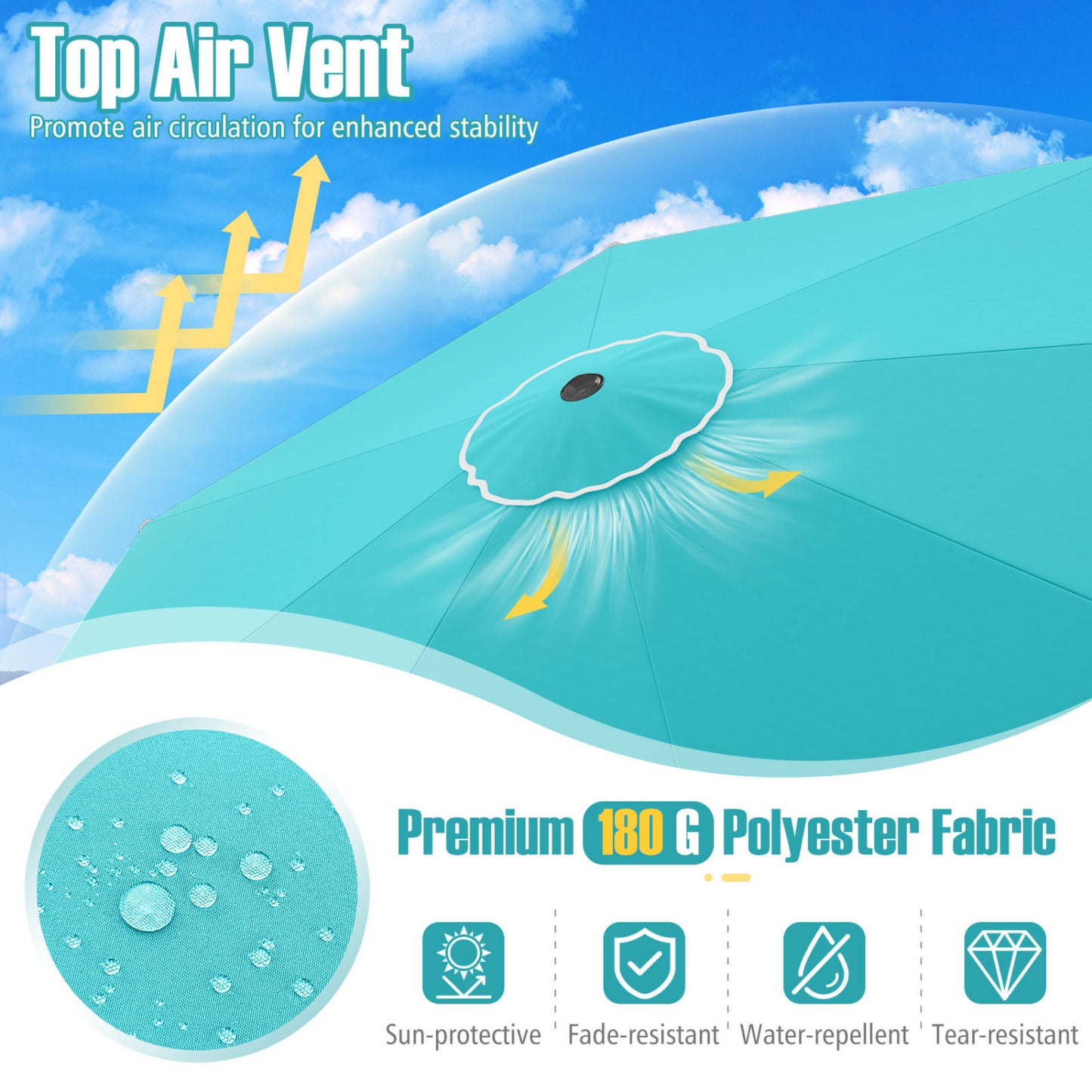 10 Feet Patio Umbrella, Crank Tilt Adjustment, Turquoise