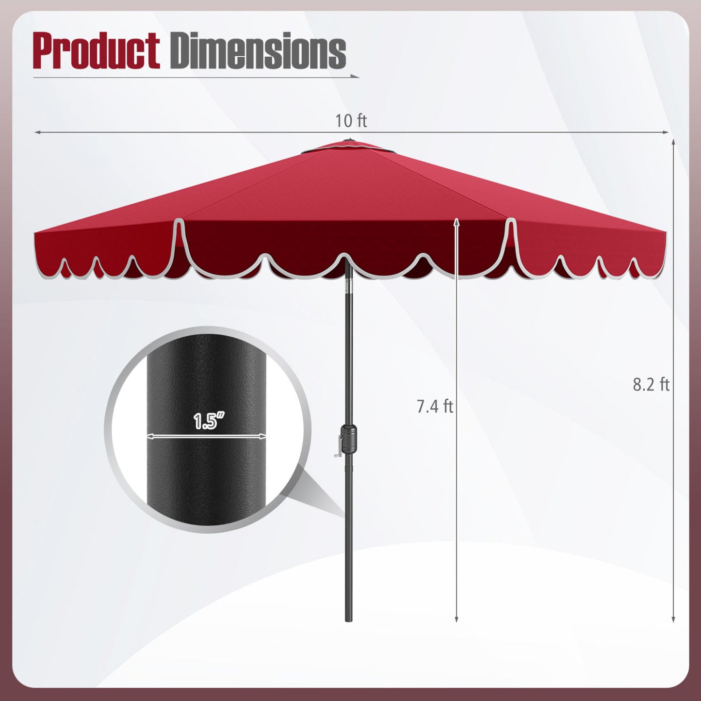 10 Feet Patio Umbrella, Crank Tilt Adjustment, Wine