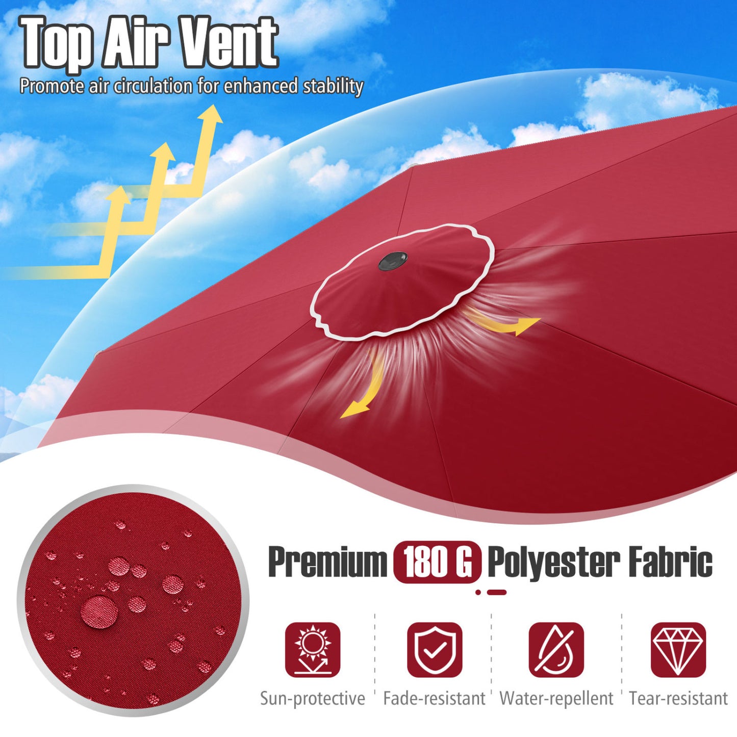 10 Feet Patio Umbrella, Crank Tilt Adjustment, Wine