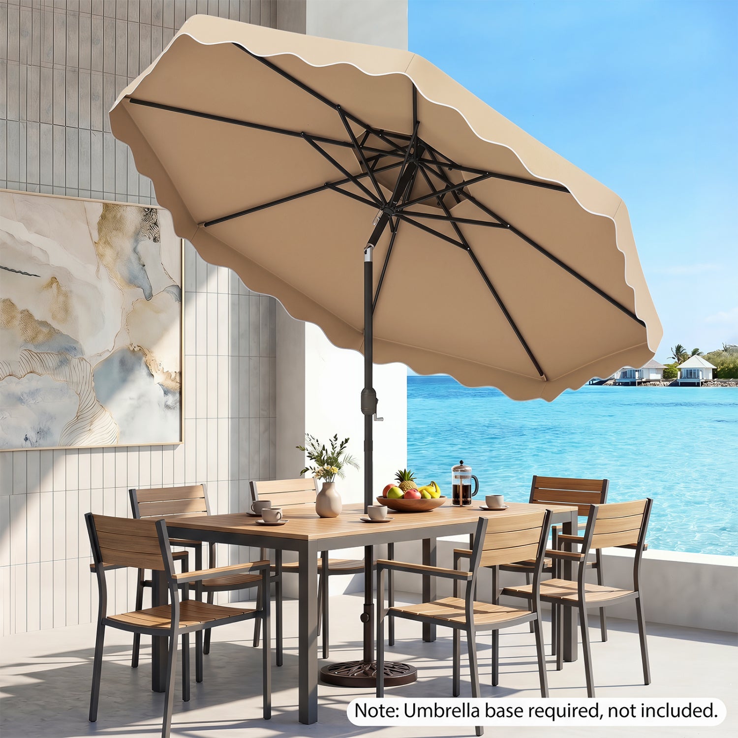 10 Feet Patio Umbrella, Push Button Tilt, Crank, Beige Outdoor Umbrellas at Gallery Canada