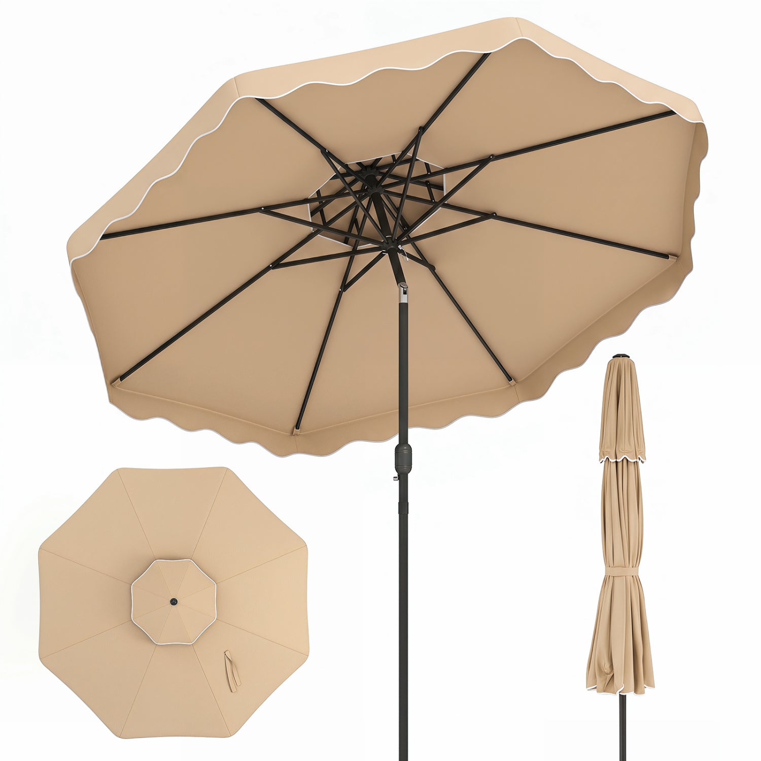 10 Feet Patio Umbrella, Push Button Tilt, Crank, Beige Outdoor Umbrellas Beige at Gallery Canada