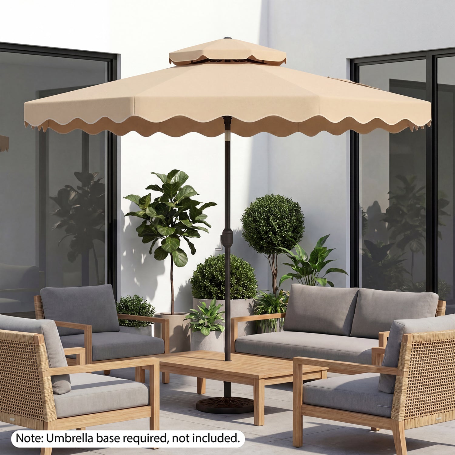 10 Feet Patio Umbrella, Push Button Tilt, Crank, Beige Outdoor Umbrellas at Gallery Canada