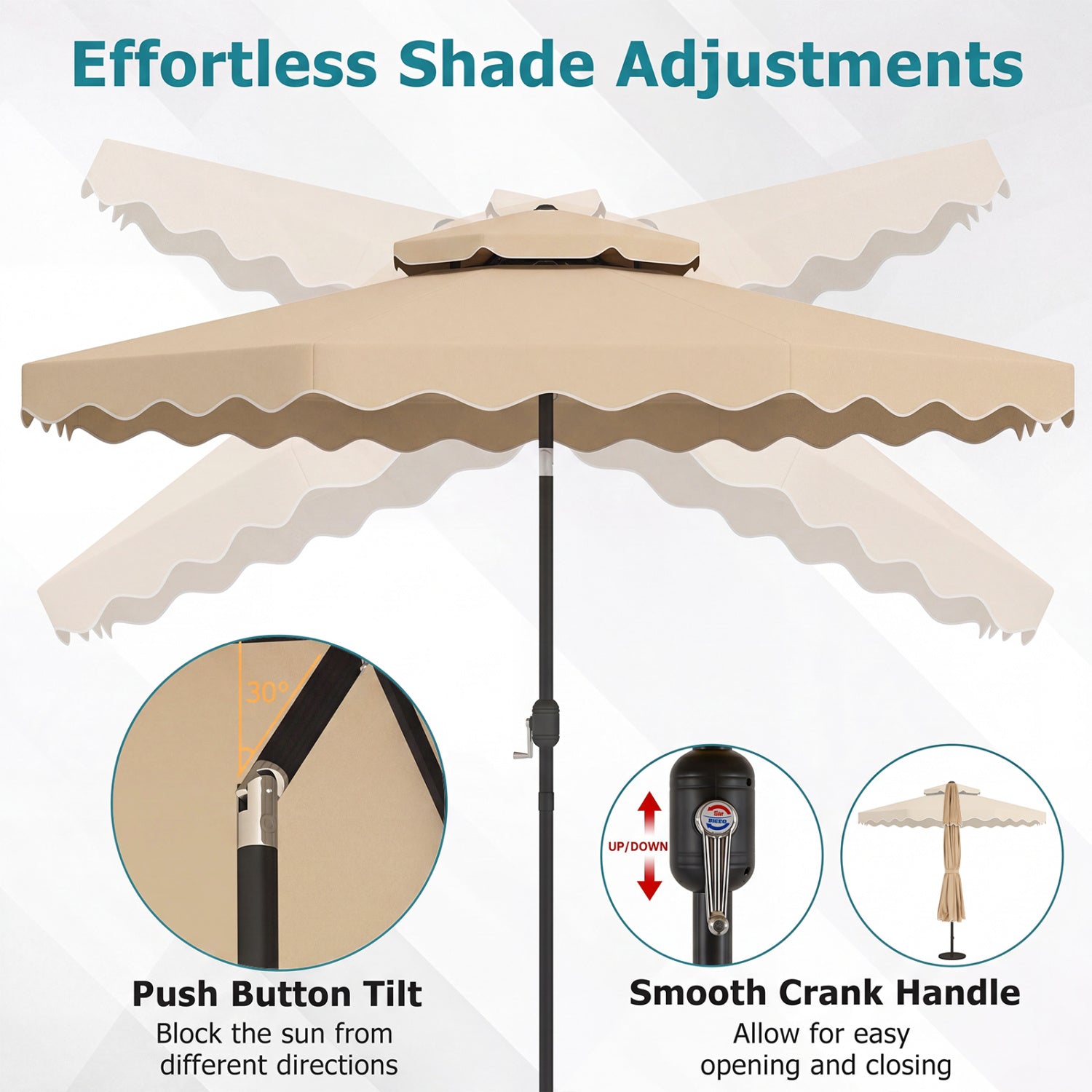 10 Feet Patio Umbrella, Push Button Tilt, Crank, Beige Outdoor Umbrellas at Gallery Canada