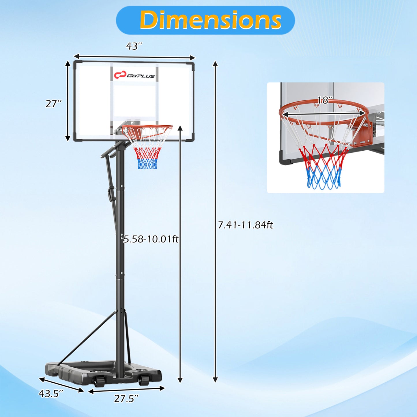 Portable Basketball Hoop, 10 Feet, Outdoor For Adults, Black Sport Equipments at Gallery Canada