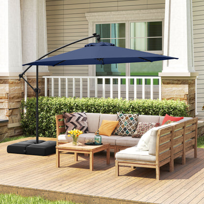 10 Feet Solar Offset Hanging Umbrella with Base and 32 LED Lights, Navy Outdoor Umbrellas at Gallery Canada