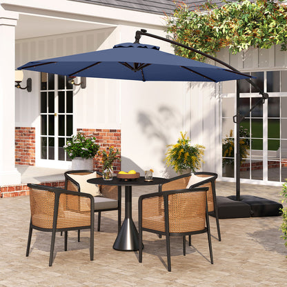10 Feet Solar Offset Hanging Umbrella with Base and 32 LED Lights, Navy Outdoor Umbrellas at Gallery Canada