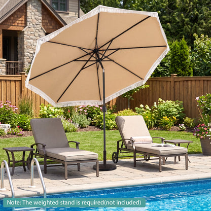 10 Ft Solar Patio Umbrella with 24 LED Lights, Beige Outdoor Umbrellas at Gallery Canada