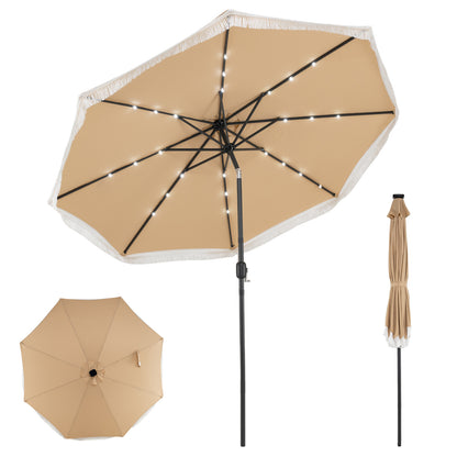 10 Ft Solar Patio Umbrella with 24 LED Lights, Beige Outdoor Umbrellas Beige at Gallery Canada