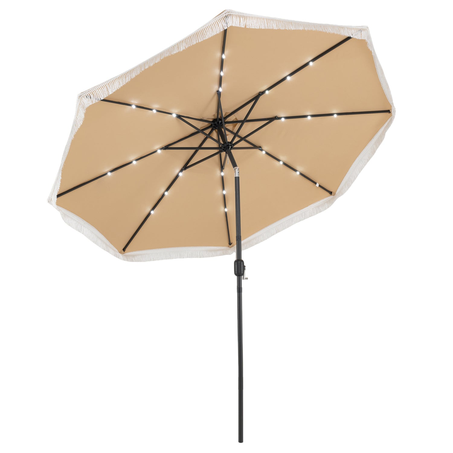 10 Ft Solar Patio Umbrella with 24 LED Lights, Beige Outdoor Umbrellas at Gallery Canada