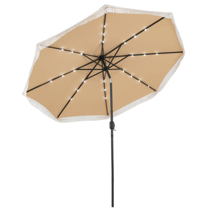 10 Ft Solar Patio Umbrella with 24 LED Lights, Beige Outdoor Umbrellas at Gallery Canada
