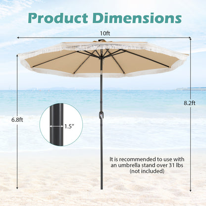 10 Ft Solar Patio Umbrella with 24 LED Lights, Beige Outdoor Umbrellas at Gallery Canada