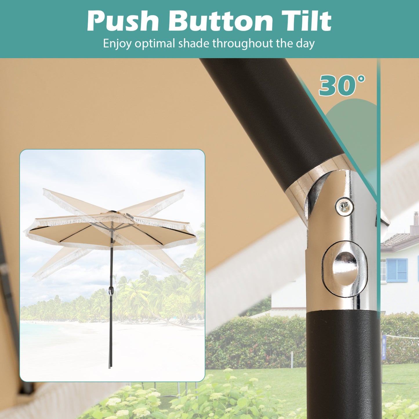 10 Ft Solar Patio Umbrella with 24 LED Lights, Beige Outdoor Umbrellas at Gallery Canada