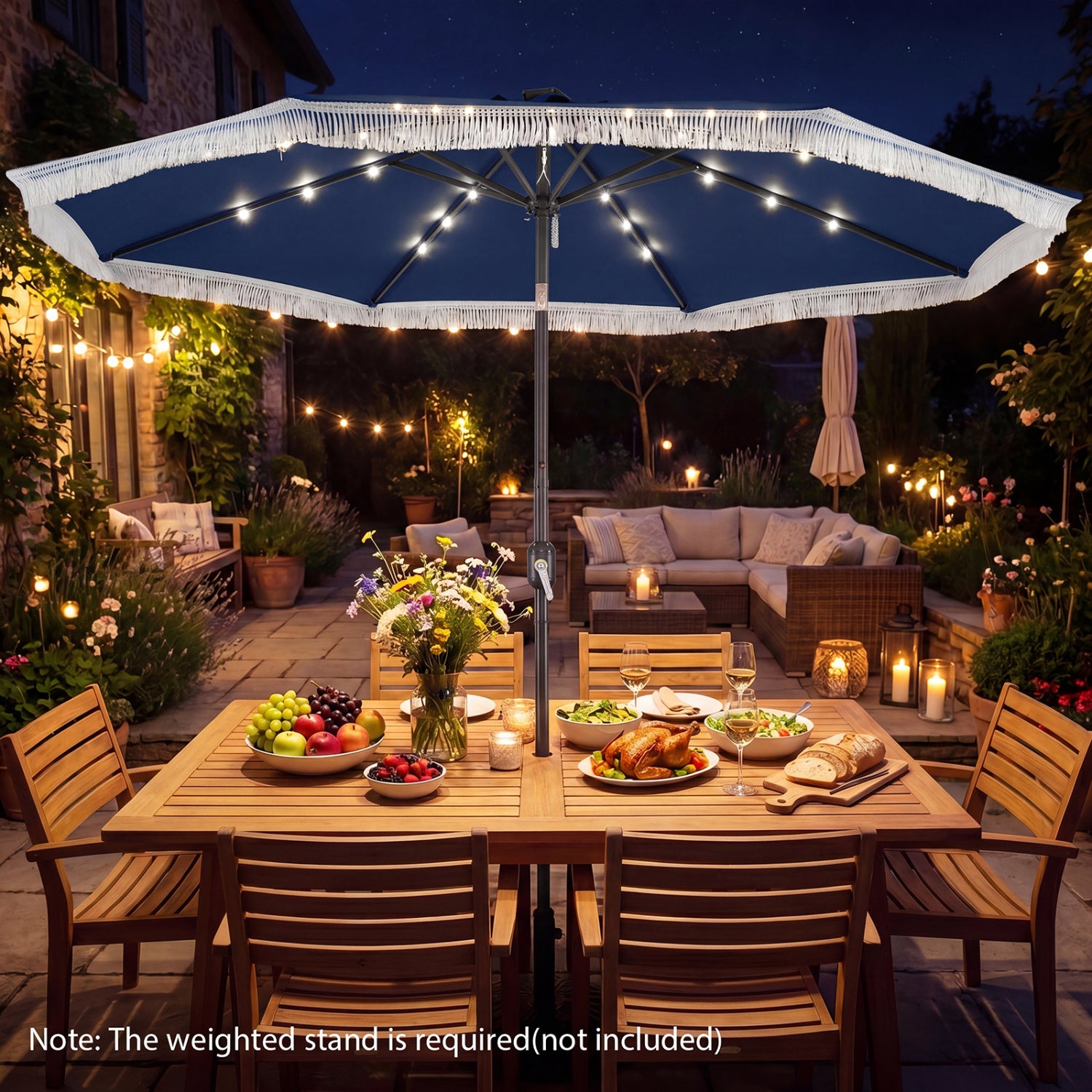 10 Feet Solar Patio Umbrella, 24 LED Lights, Navy Outdoor Umbrellas at Gallery Canada