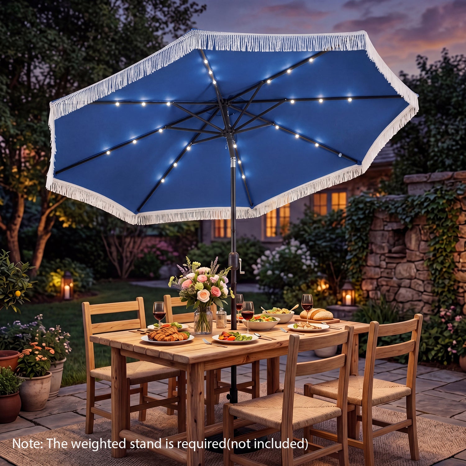 10 Feet Solar Patio Umbrella, 24 LED Lights, Navy Outdoor Umbrellas at Gallery Canada