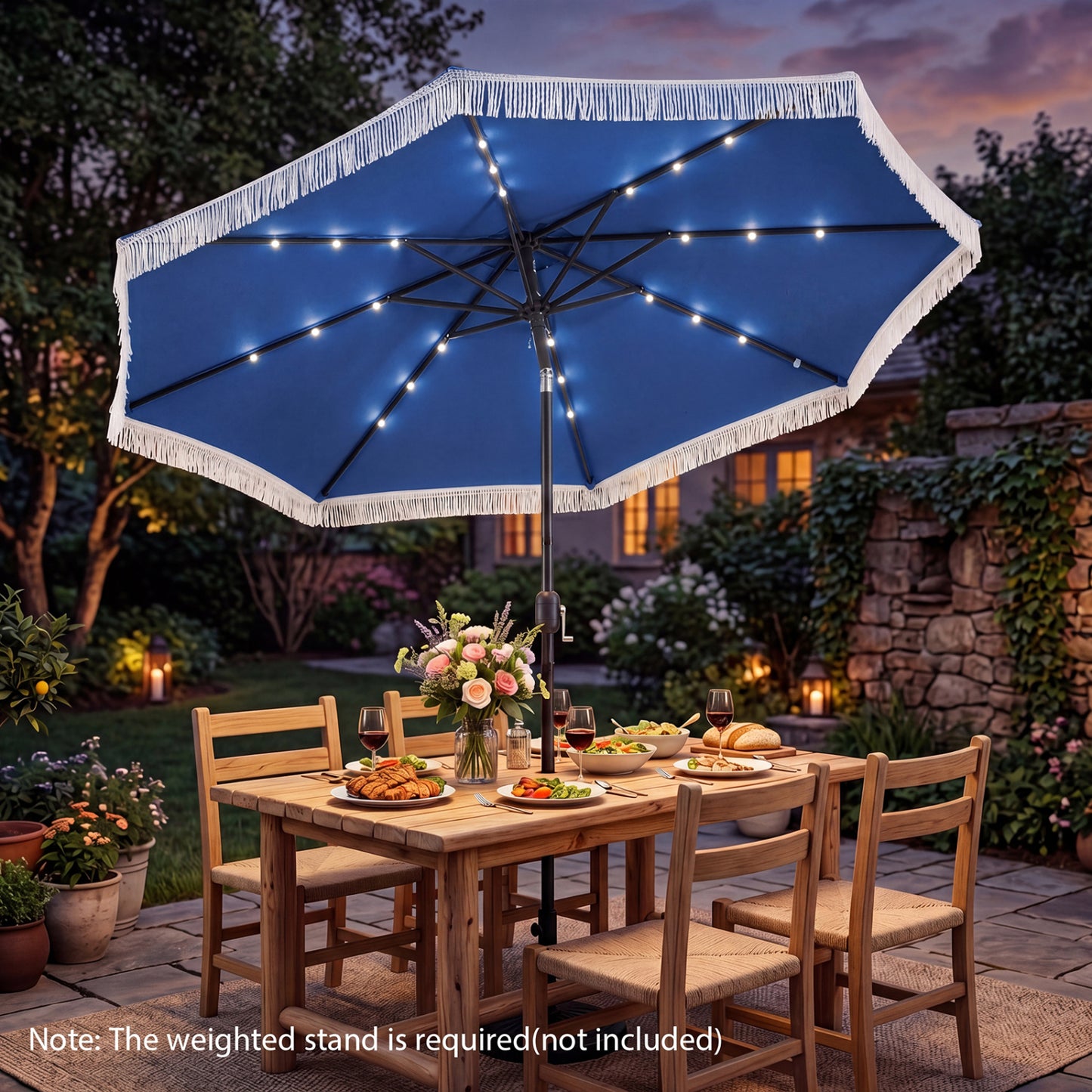 10 Feet Solar Patio Umbrella, 24 LED Lights, Navy Outdoor Umbrellas at Gallery Canada