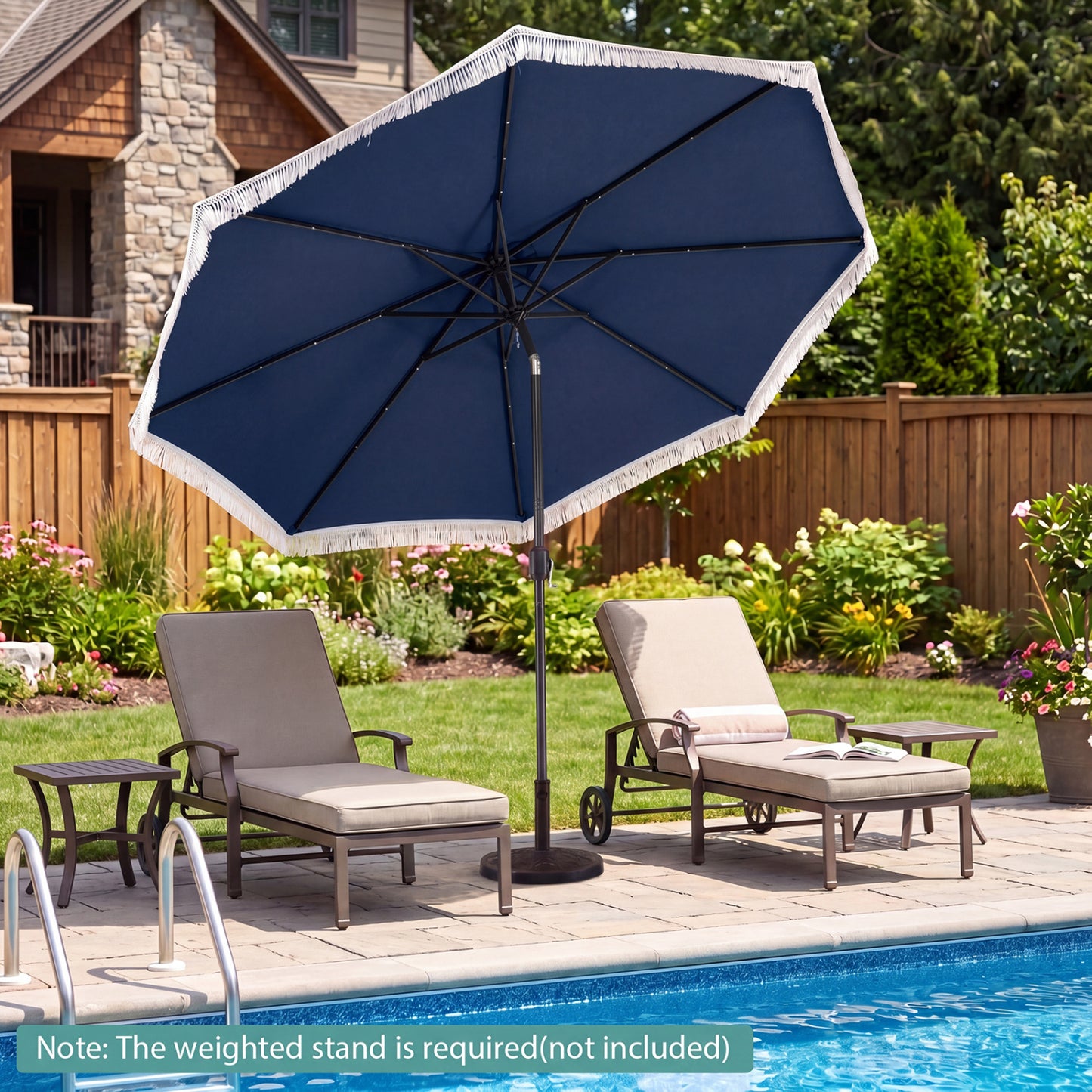 10 Feet Solar Patio Umbrella, 24 LED Lights, Navy Outdoor Umbrellas at Gallery Canada