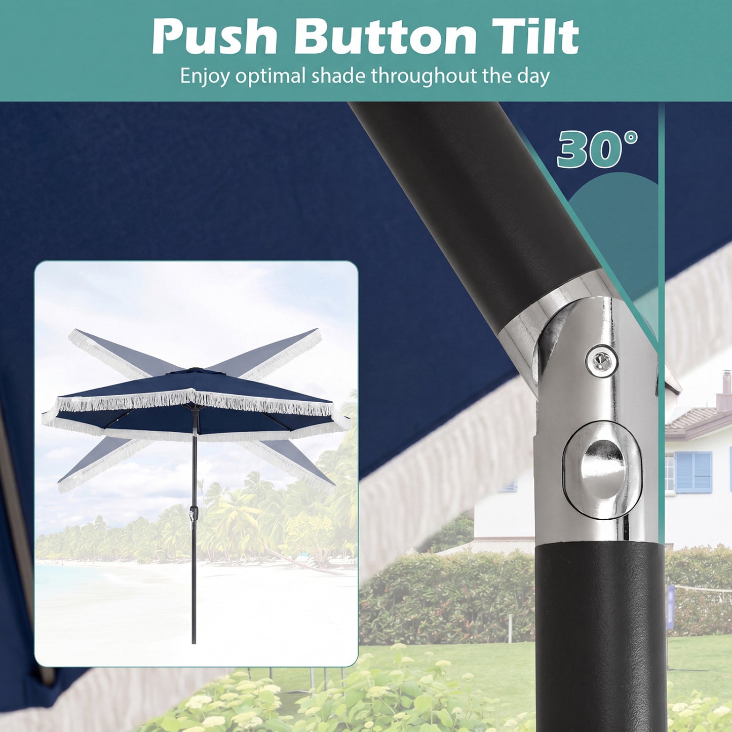 10 Feet Solar Patio Umbrella, 24 LED Lights, Navy Outdoor Umbrellas at Gallery Canada