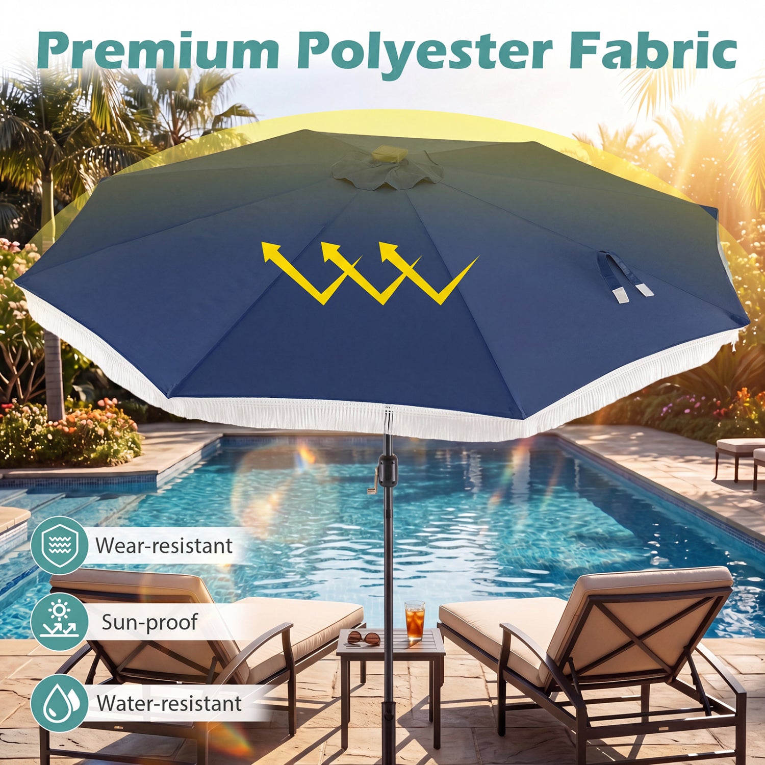 10 Feet Solar Patio Umbrella, 24 LED Lights, Navy Outdoor Umbrellas at Gallery Canada