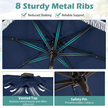 10 Feet Solar Patio Umbrella, 24 LED Lights, Navy Outdoor Umbrellas at Gallery Canada