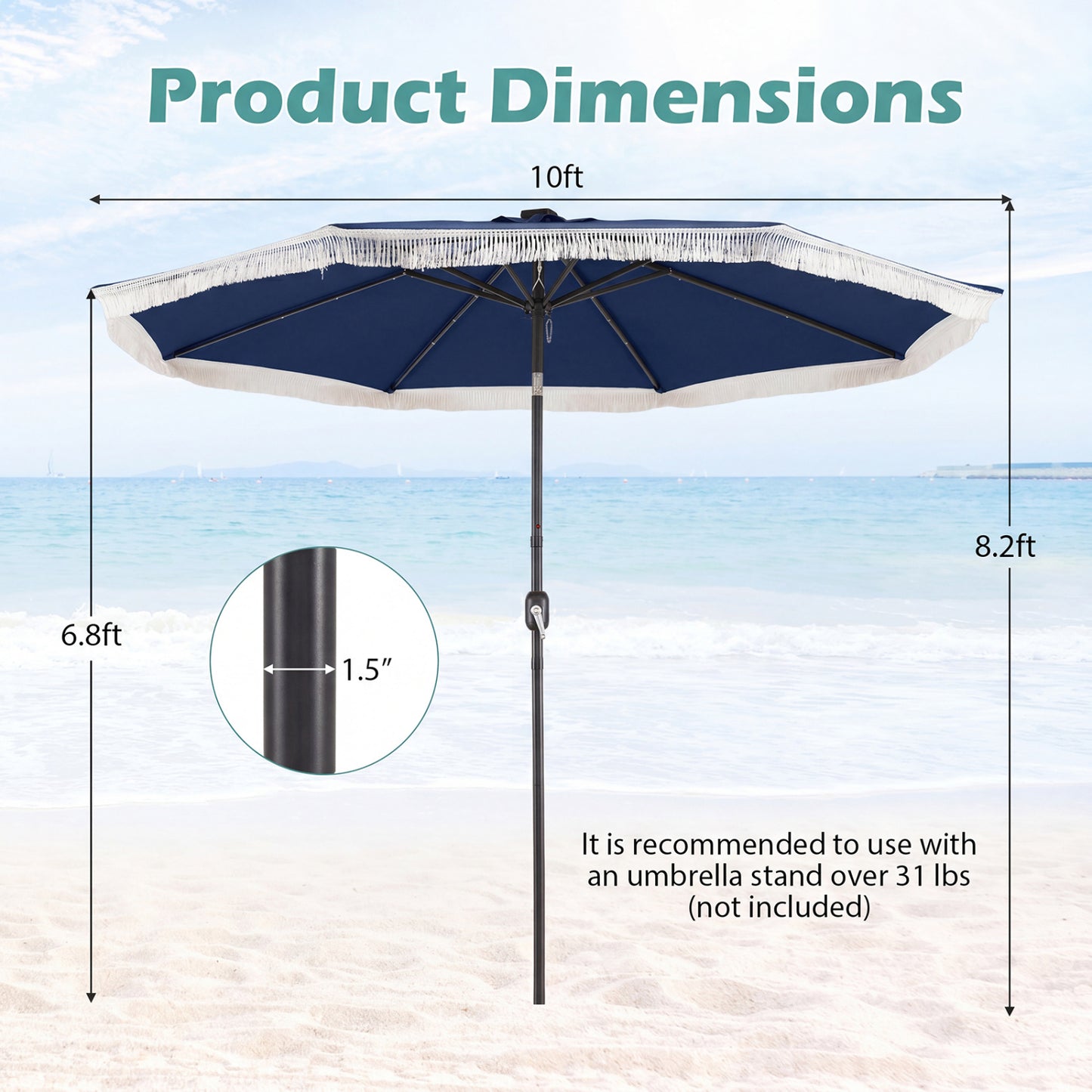 10 Feet Solar Patio Umbrella, 24 LED Lights, Navy Outdoor Umbrellas at Gallery Canada