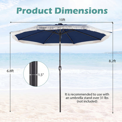 10 Feet Solar Patio Umbrella, 24 LED Lights, Navy Outdoor Umbrellas at Gallery Canada