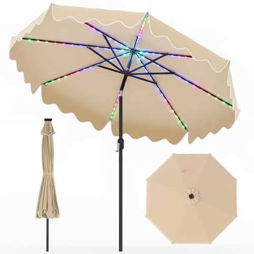 10 Feet Solar Patio Umbrella with Color-Changing LED Lights, Beige