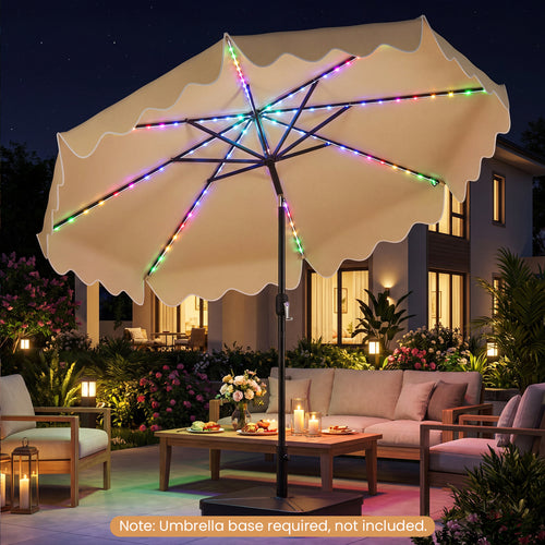 10 Feet Solar Patio Umbrella with Color-Changing LED Lights, Beige