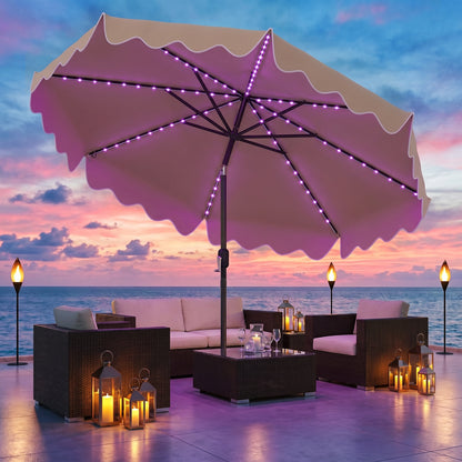 10 Feet Solar Patio Umbrella with Color-Changing LED Lights, Beige Outdoor Umbrellas at Gallery Canada