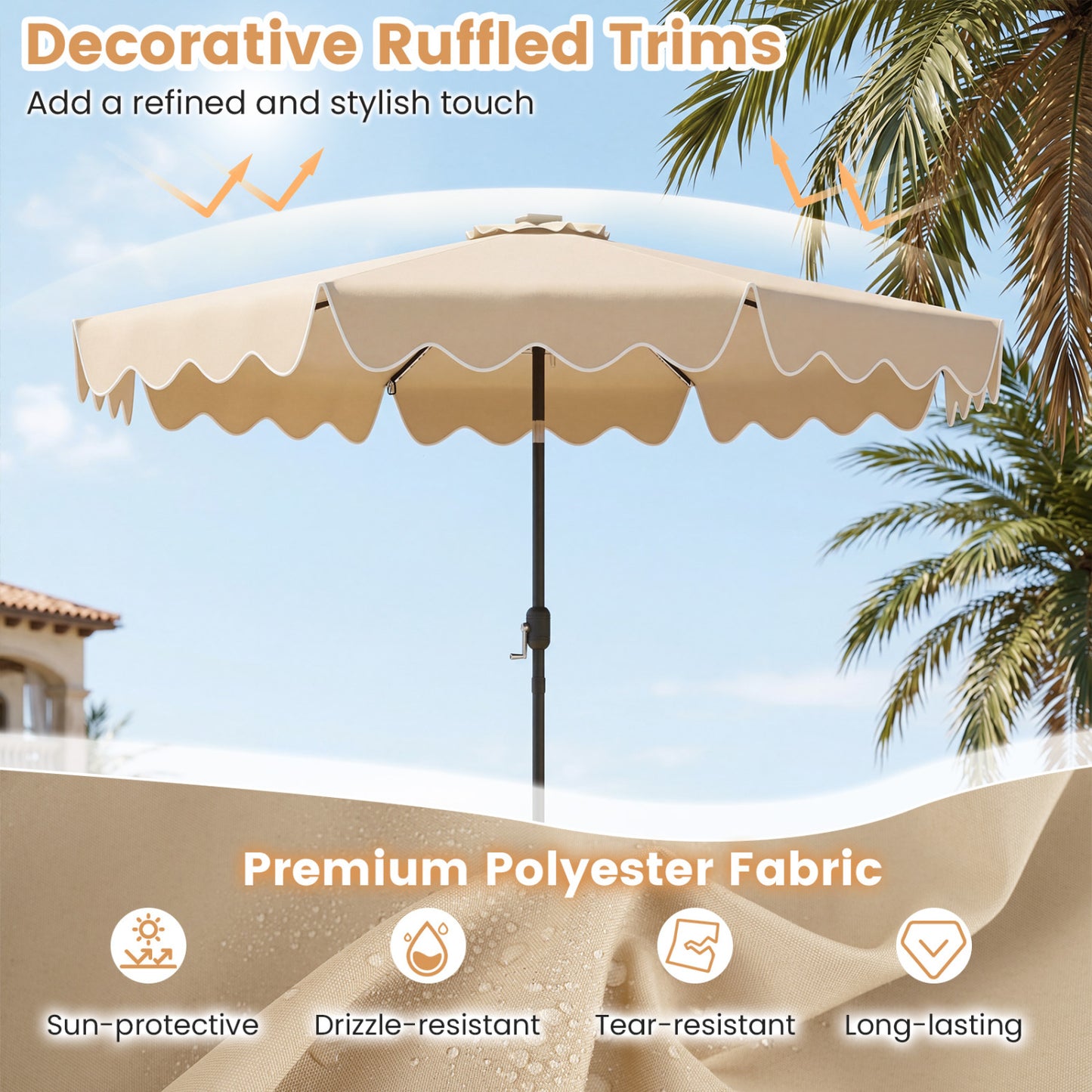 10 Feet Solar Patio Umbrella with Color-Changing LED Lights, Beige Outdoor Umbrellas at Gallery Canada