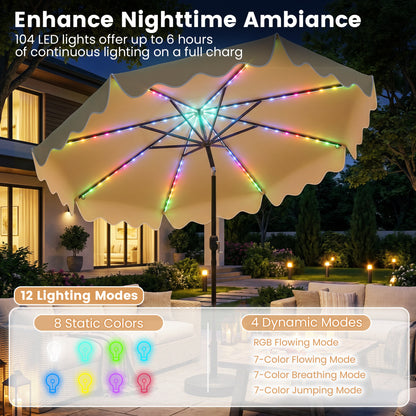 10 Feet Solar Patio Umbrella with Color-Changing LED Lights, Beige Outdoor Umbrellas at Gallery Canada