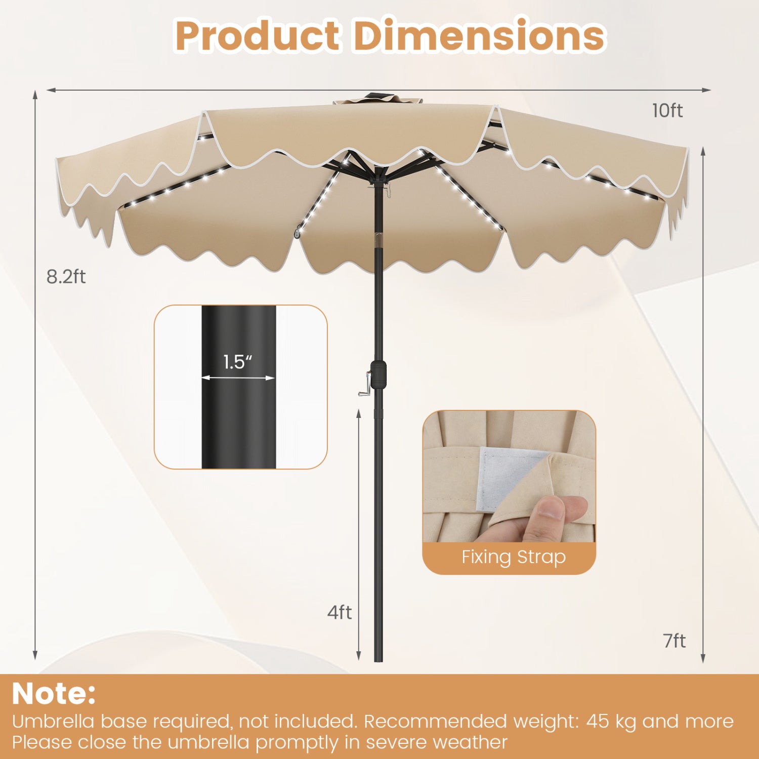 10 Feet Solar Patio Umbrella with Color-Changing LED Lights, Beige Outdoor Umbrellas at Gallery Canada