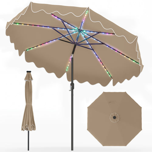 10 Feet Solar Patio Umbrella with Color-Changing LED Lights, Brown
