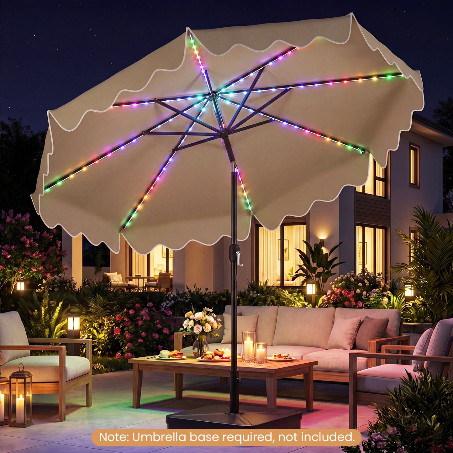 10 Feet Solar Patio Umbrella with Color-Changing LED Lights, Brown Outdoor Umbrellas at Gallery Canada
