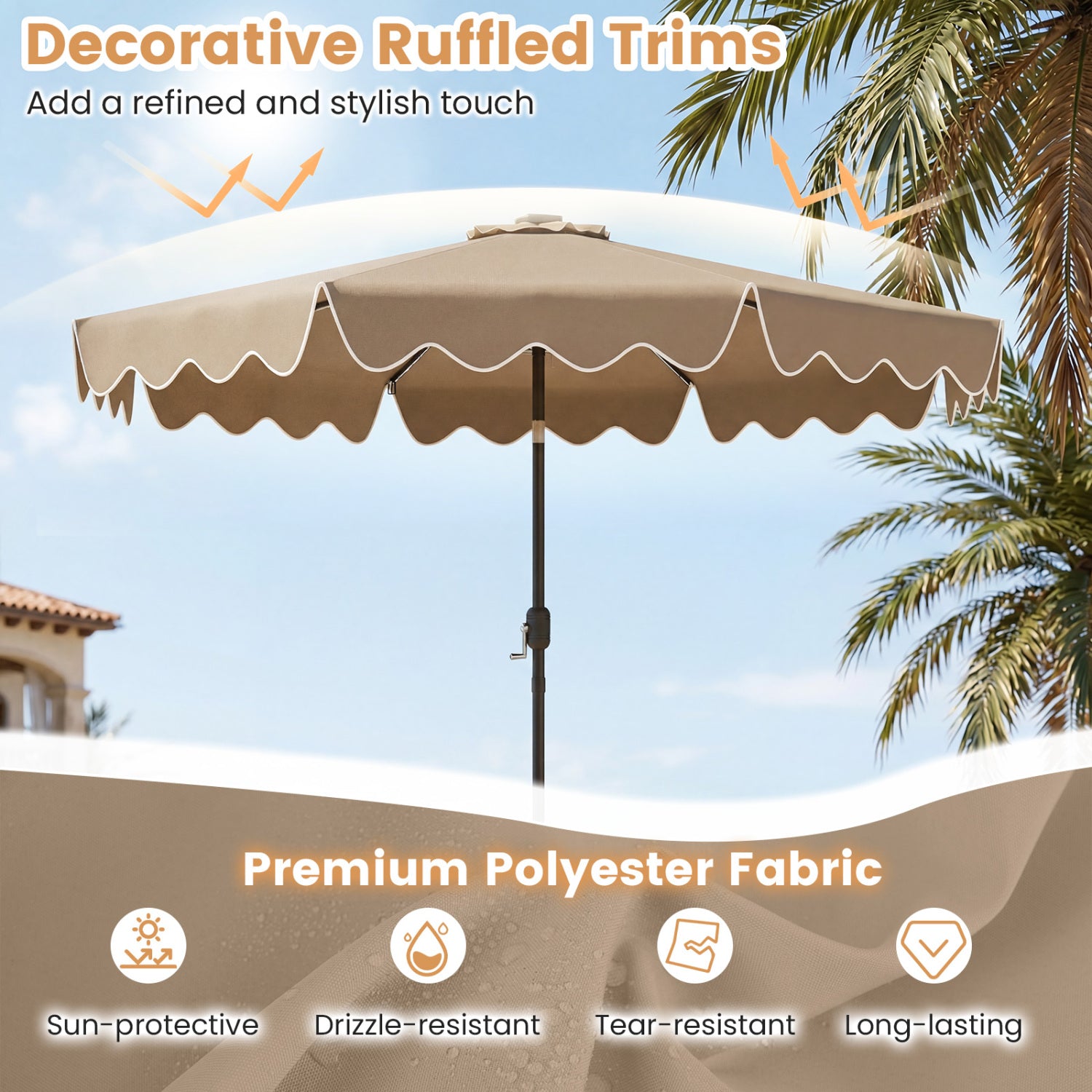 10 Feet Solar Patio Umbrella with Color-Changing LED Lights, Brown Outdoor Umbrellas at Gallery Canada