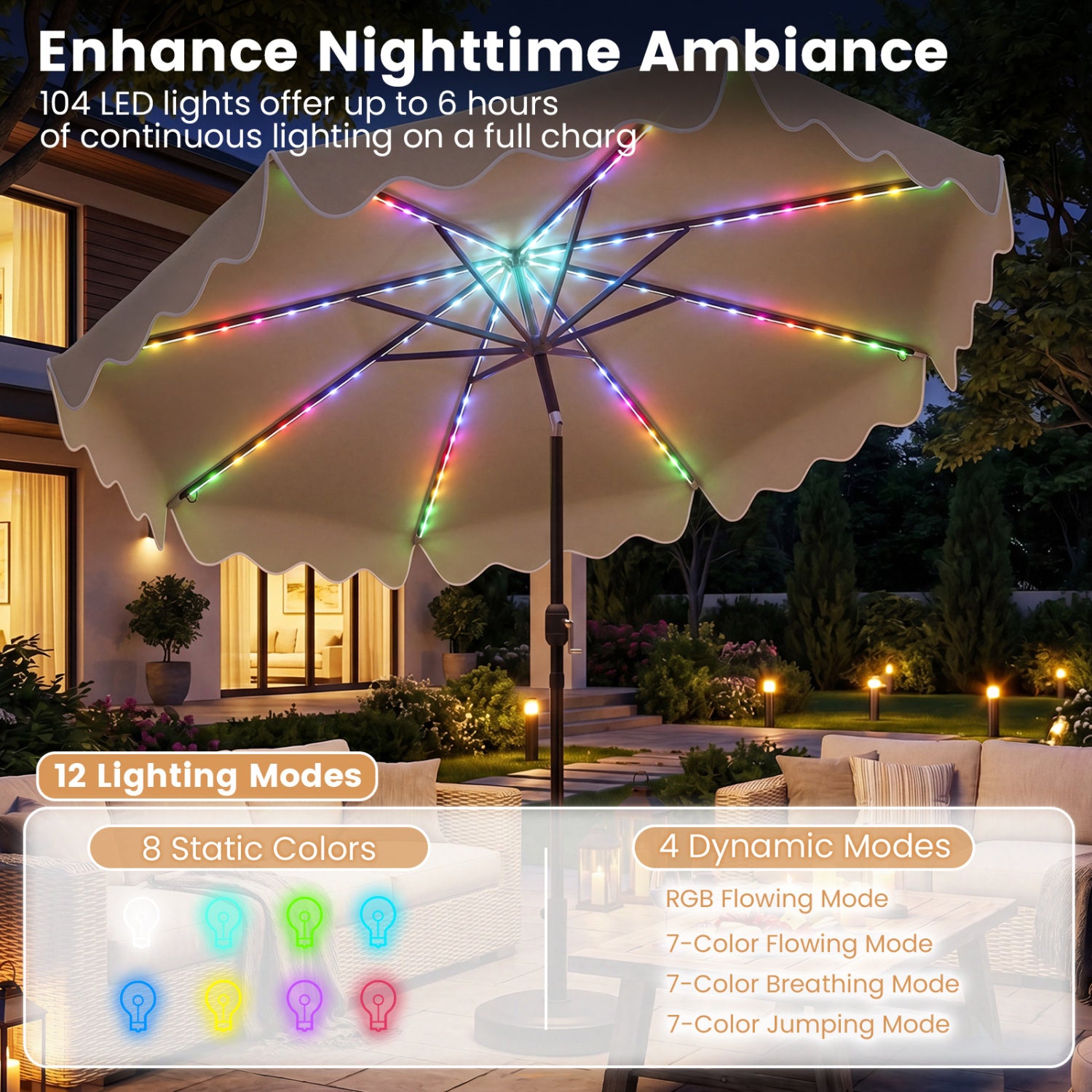 10 Feet Solar Patio Umbrella with Color-Changing LED Lights, Brown Outdoor Umbrellas at Gallery Canada