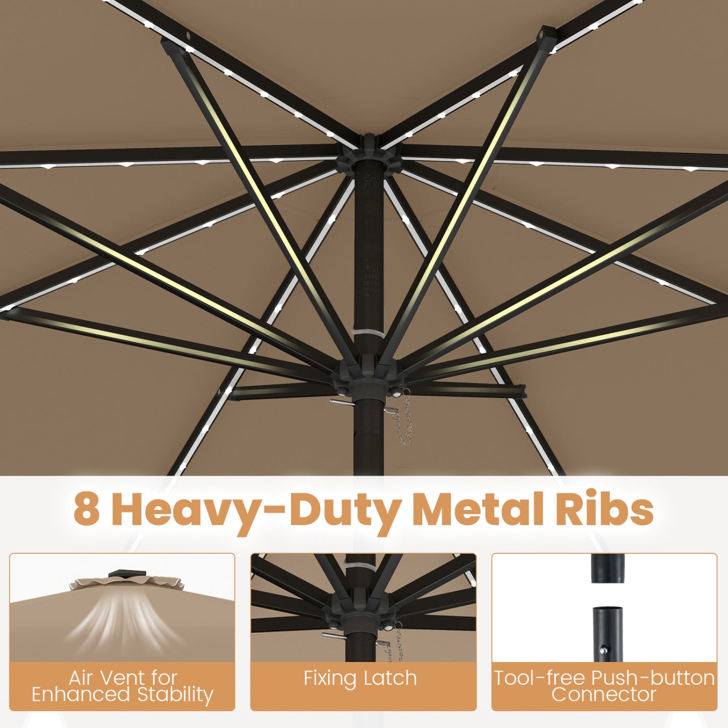 10 Feet Solar Patio Umbrella with Color-Changing LED Lights, Brown Outdoor Umbrellas at Gallery Canada