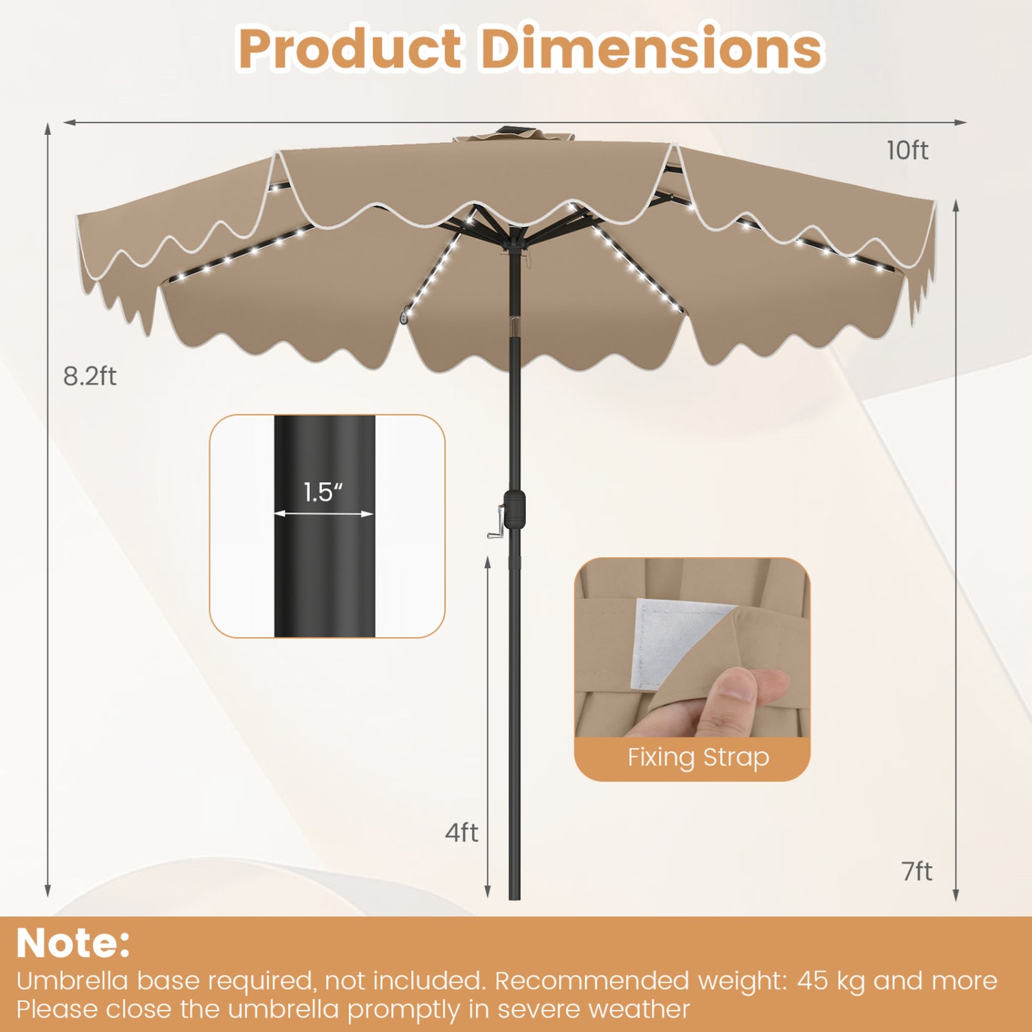 10 Feet Solar Patio Umbrella with Color-Changing LED Lights, Brown Outdoor Umbrellas at Gallery Canada