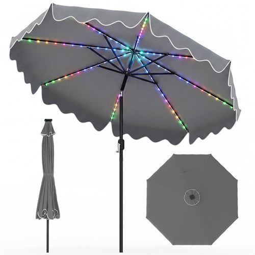 10 Feet Solar Patio Umbrella with Color-Changing LED Lights, Gray