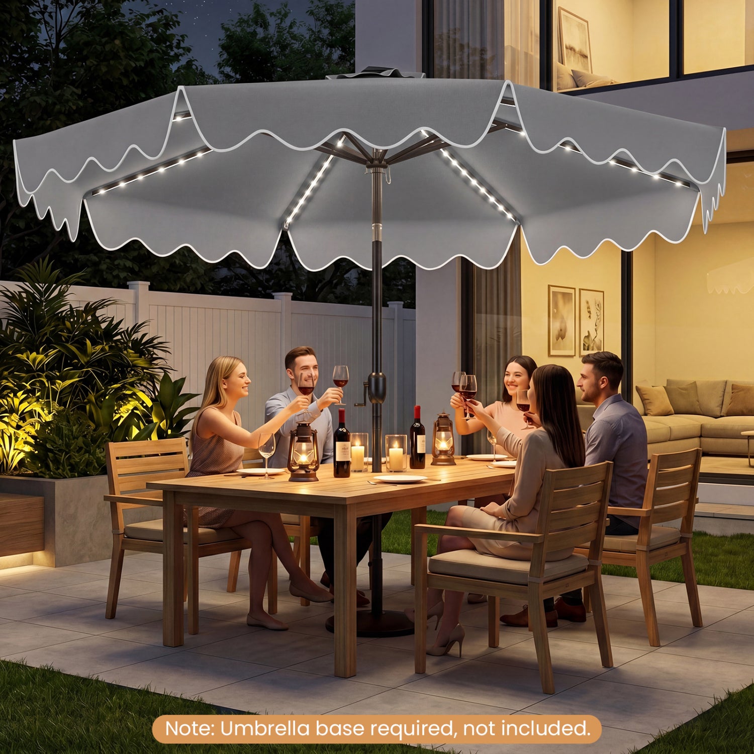 10 Feet Solar Patio Umbrella with Color-Changing LED Lights, Gray Outdoor Umbrellas at Gallery Canada