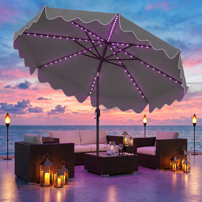 10 Feet Solar Patio Umbrella with Color-Changing LED Lights, Gray Outdoor Umbrellas at Gallery Canada