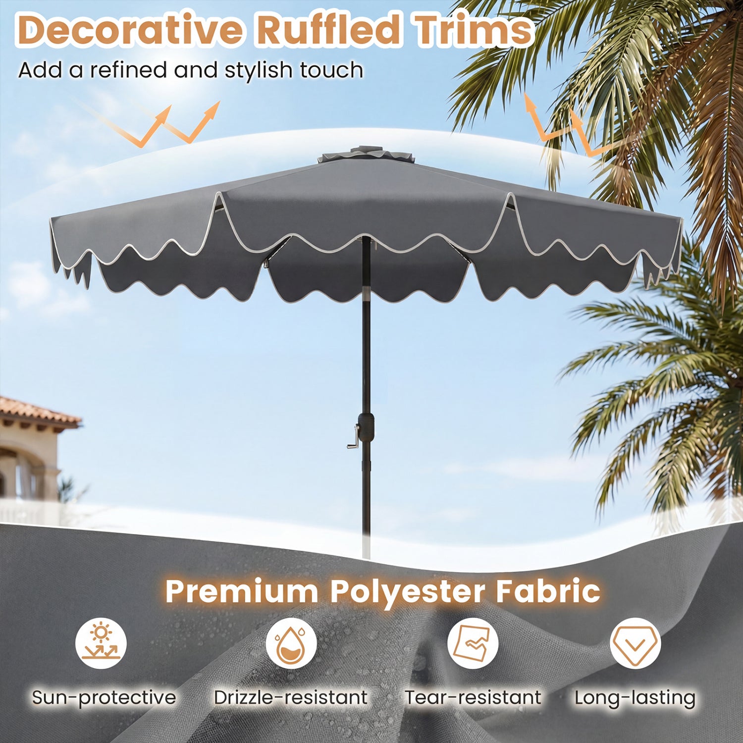 10 Feet Solar Patio Umbrella with Color-Changing LED Lights, Gray Outdoor Umbrellas at Gallery Canada