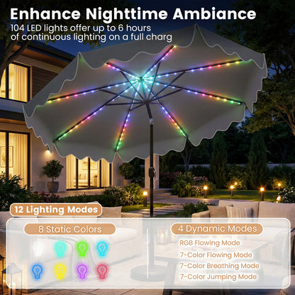 10 Feet Solar Patio Umbrella with Color-Changing LED Lights, Gray Outdoor Umbrellas at Gallery Canada