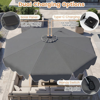 10 Feet Solar Patio Umbrella with Color-Changing LED Lights, Gray Outdoor Umbrellas at Gallery Canada