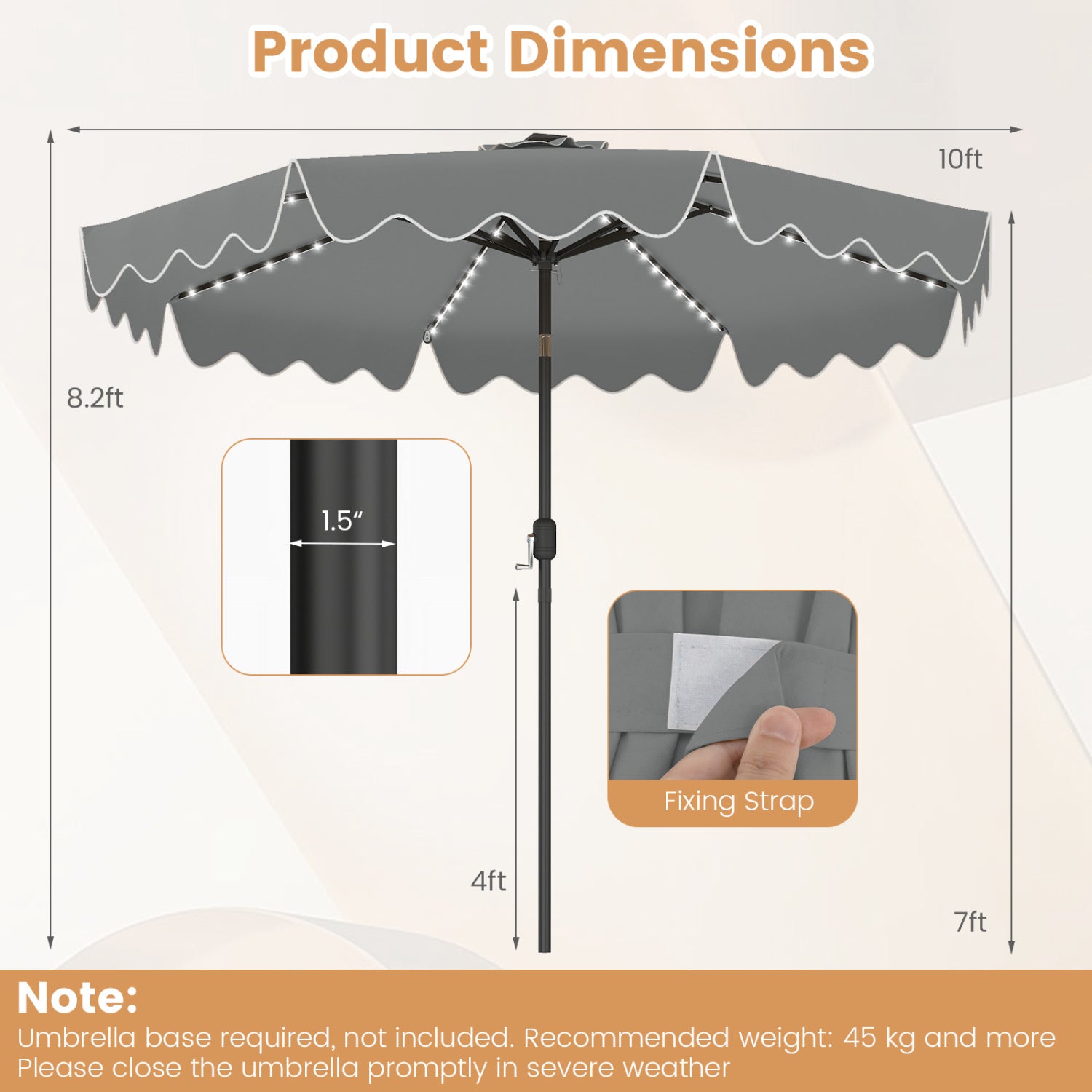 10 Feet Solar Patio Umbrella with Color-Changing LED Lights, Gray Outdoor Umbrellas at Gallery Canada