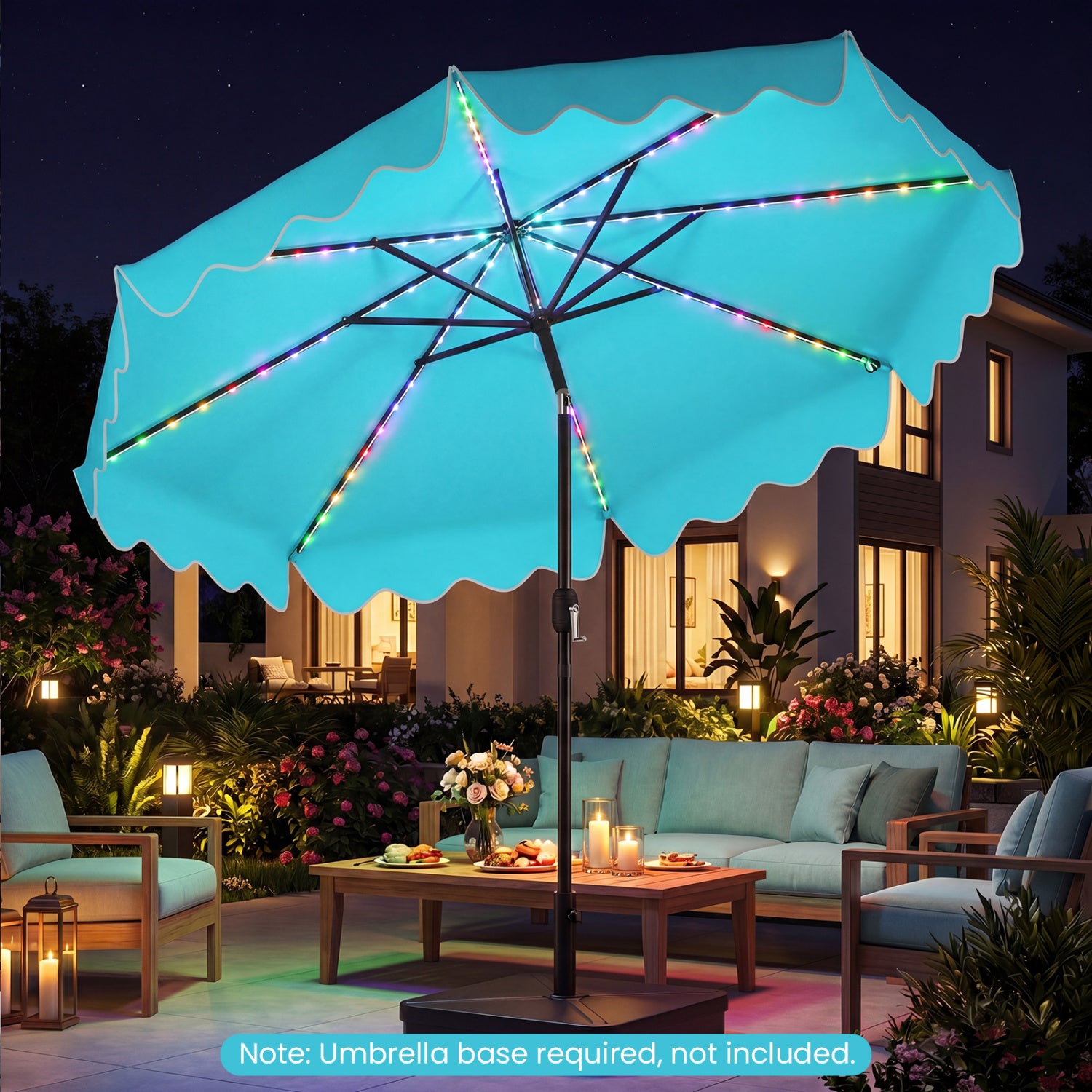 10 Feet Solar Patio Umbrella with Color-Changing LED Lights, Turquoise Outdoor Umbrellas at Gallery Canada