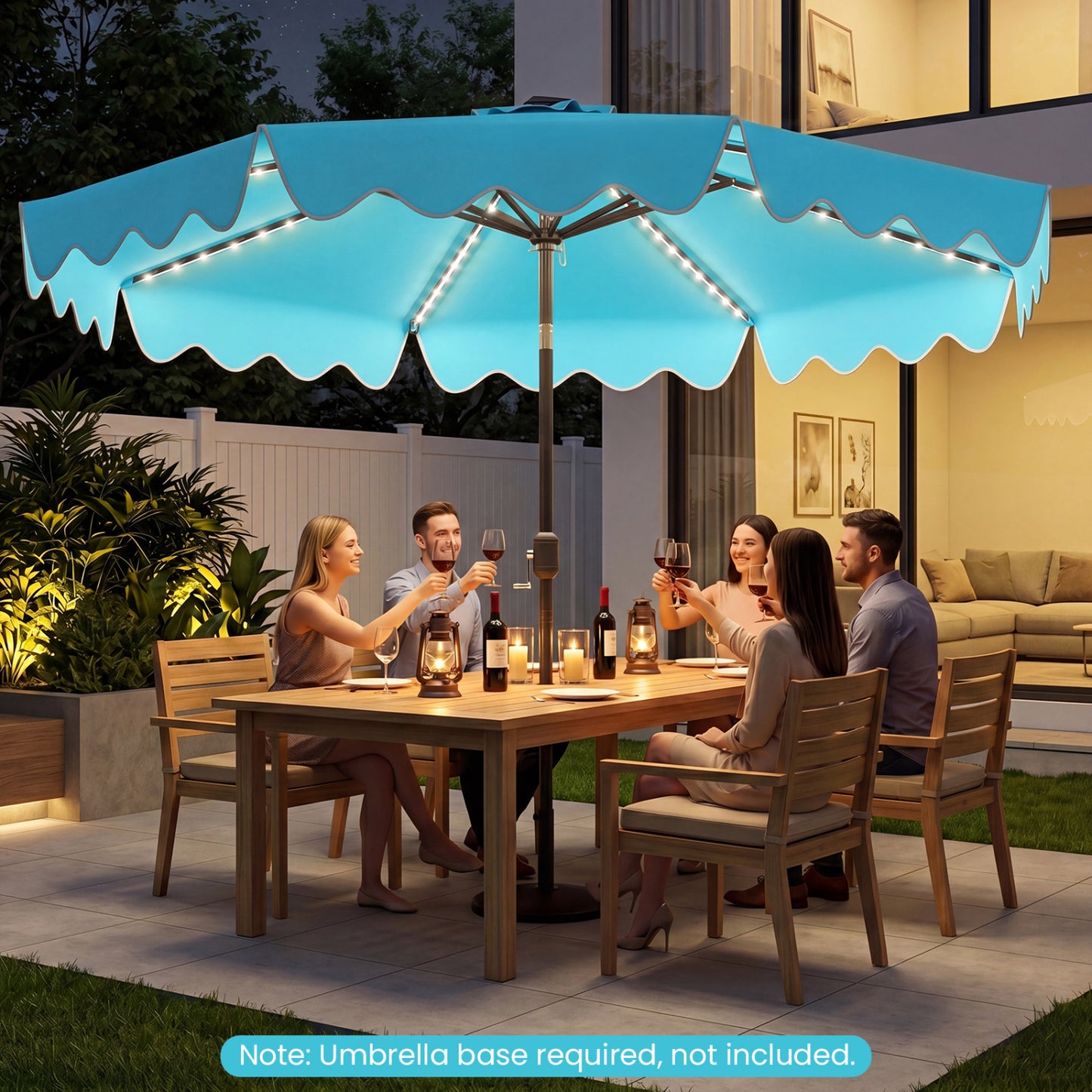 10 Feet Solar Patio Umbrella with Color-Changing LED Lights, Turquoise Outdoor Umbrellas at Gallery Canada