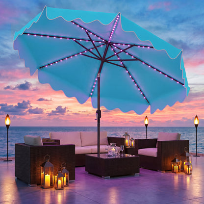 10 Feet Solar Patio Umbrella with Color-Changing LED Lights, Turquoise Outdoor Umbrellas at Gallery Canada