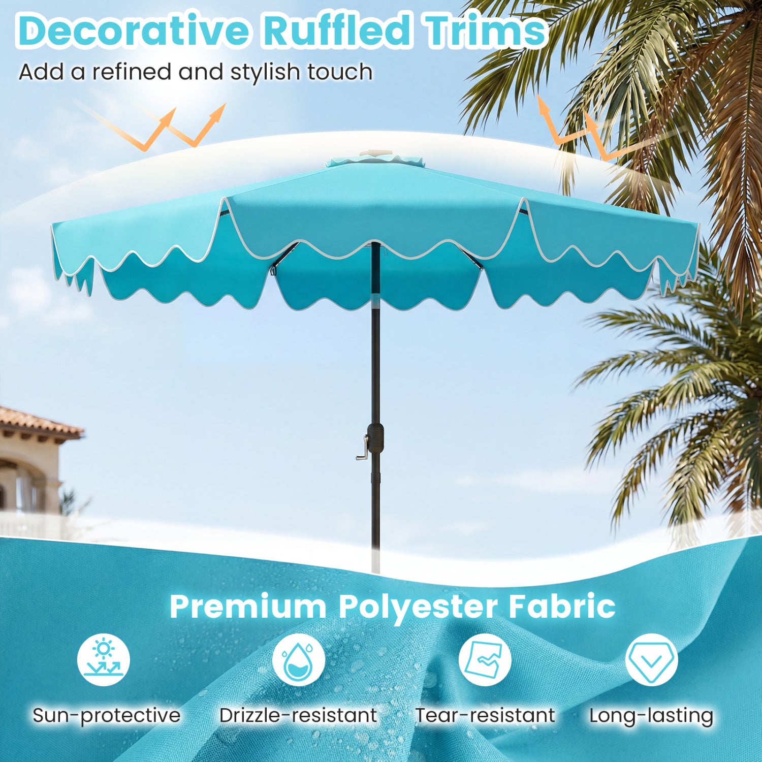 10 Feet Solar Patio Umbrella with Color-Changing LED Lights, Turquoise Outdoor Umbrellas at Gallery Canada