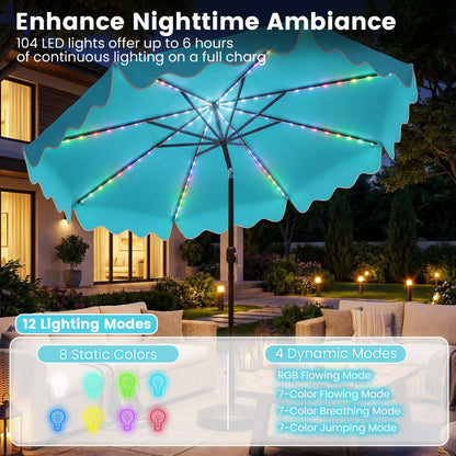 10 Feet Solar Patio Umbrella with Color-Changing LED Lights, Turquoise Outdoor Umbrellas at Gallery Canada